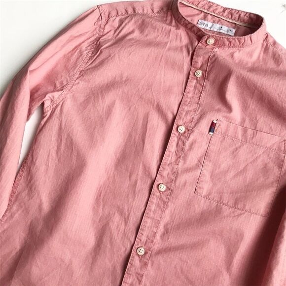 Zara collarless pink button down shirt EUC 9Y - Picture 2 of 2